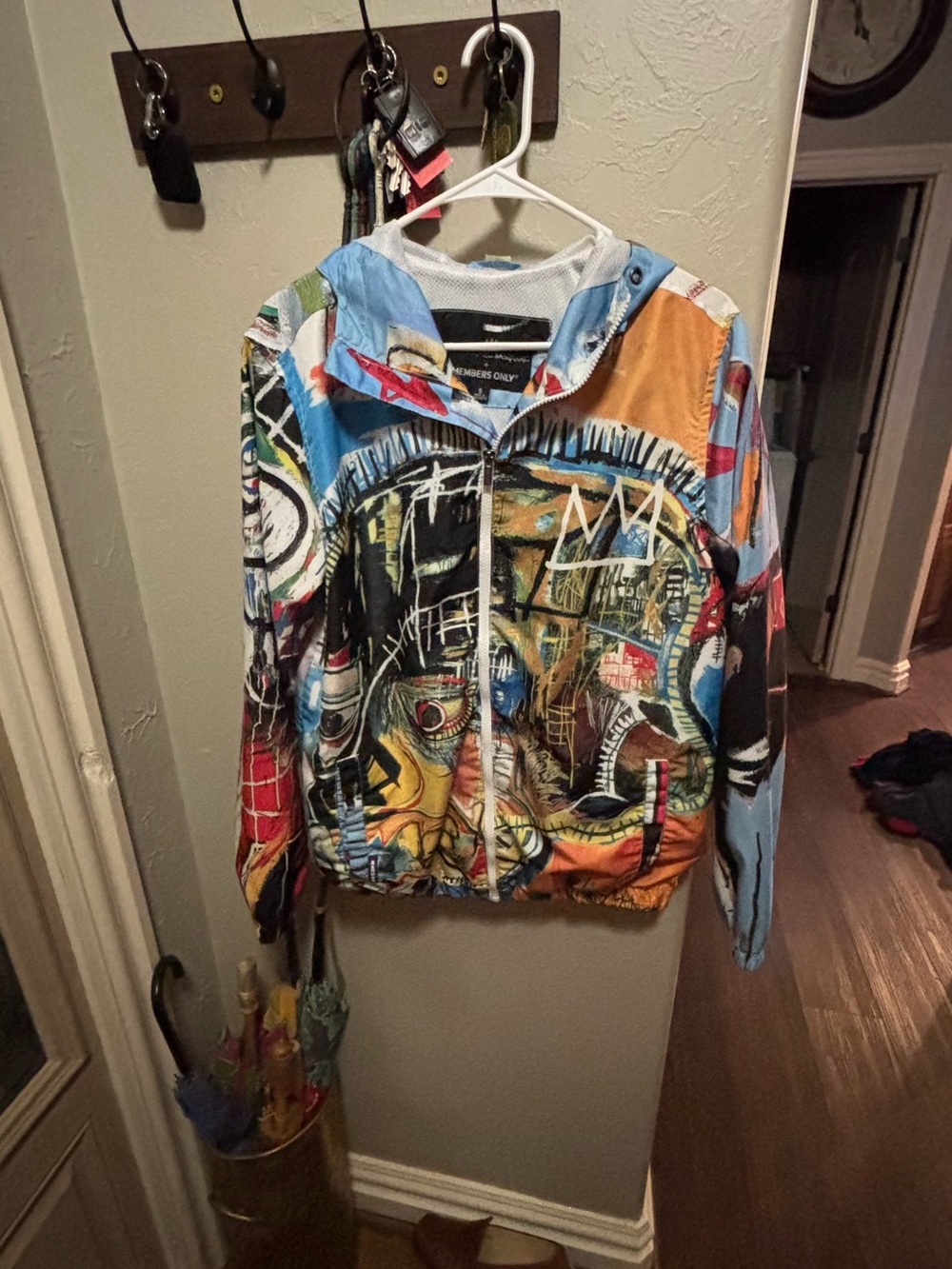 Jean-Michel Basquiat x Members Only Hooded Windbreaker Jacket Size Small Art